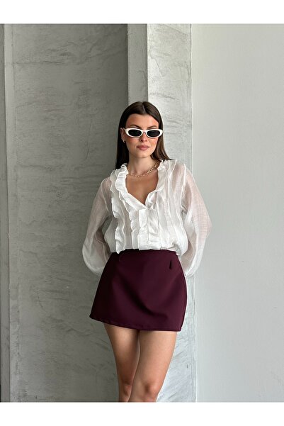 solena sln Bluză de damă cu volane, transparentă, din organza, cu decolteu în...