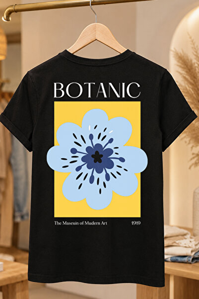 Spoyi Botanic Design 100% Cotton Half Oversize Black T-Shirt