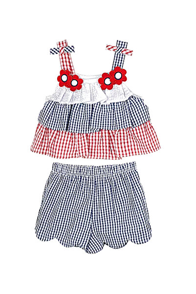 Buldug Rare Editions Baby Girl Navy Blue Ruffle Detailed 2-Piece Shorts Set