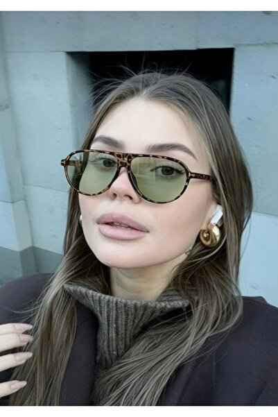 Mise Aksesuar نظارات زجاجية خضراء بإطار على شكل قهوة ليوبارد، نظارات زجاجية م...
