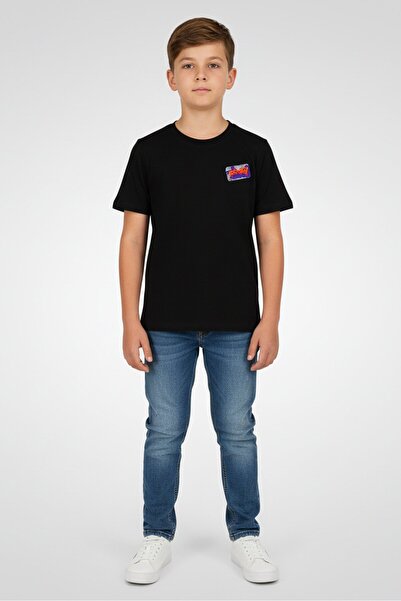 Blue Heritage Kids Boy Graphic Print Short Sleeve T-Shirt, Black