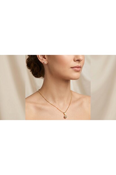 robel Elegant Gold-Plated Crystal Pendant Necklace & Stud Earrings Set for Women