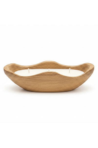 AKDC Wooden Boat Candle Bowl | Triple Wick White Wax Candle in Natural Dough ...