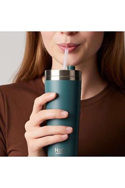 Yıldızan Ysf Shop Gray Stainless Steel Thermos Mug with Straw - 660 ml Large ...