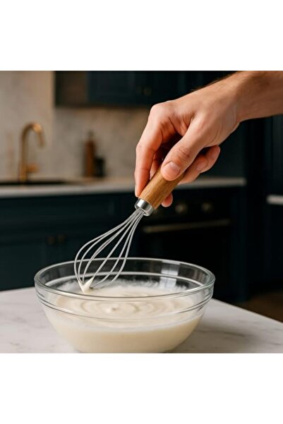 Yıldızan Nry Shop Bamboo Kitchen Whisk, Cake Egg Whisk, Stainless Steel, Ergo...