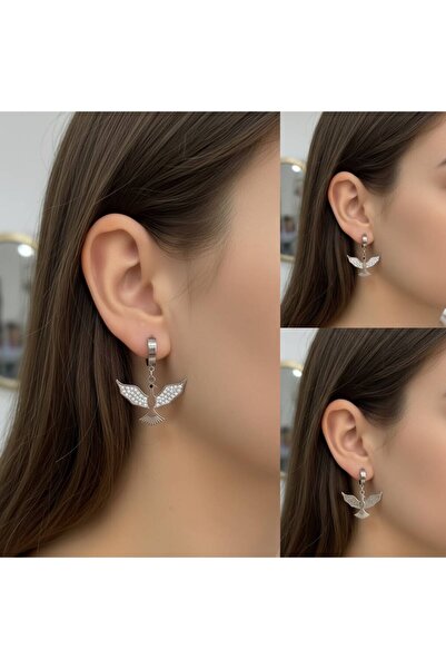 sedoshhomevision Butterfly Figured Stone Steel Women's Earrings (Gold and Sil...