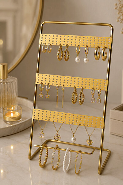 Edora Home Shiny Gold Desktop Jewelry Organizer Decorative Jewelry Stand Neck...
