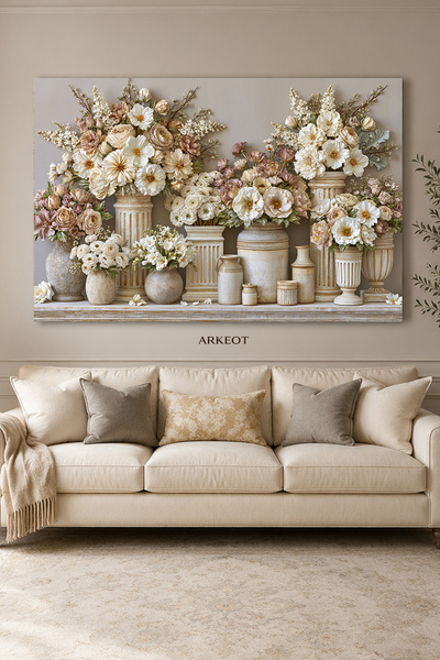 Arkeot Pastel Çiçek Buketleri Kanvas Duvar Tablosu - Dekoratif Salon Tablo