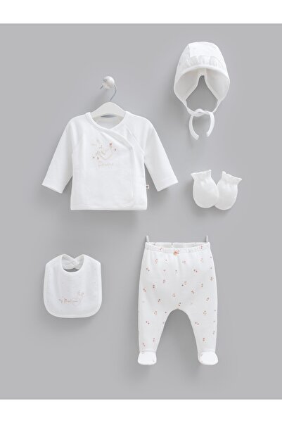 Caramell 100% Cotton Rose Girl's Set of 5 Ecru