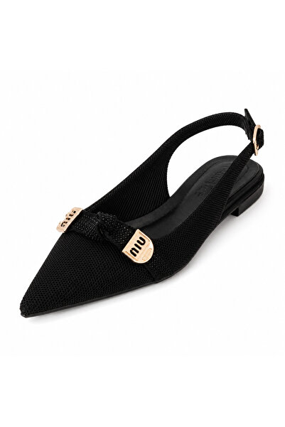 Niu Siyah Sivri Burun Slingback Babet