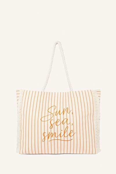 DeFacto Women's Embroidered Canvas Beach Bag G8715Axns