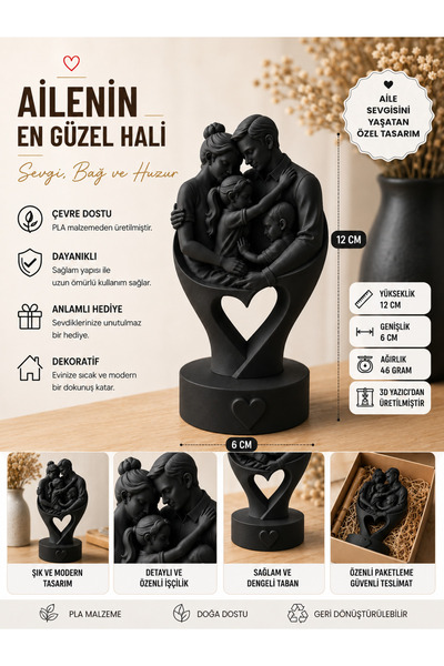 StudioAslanDesign Dekoratif Aile Biblosu | Modern Aile Heykeli | PLA 3D Baskı...