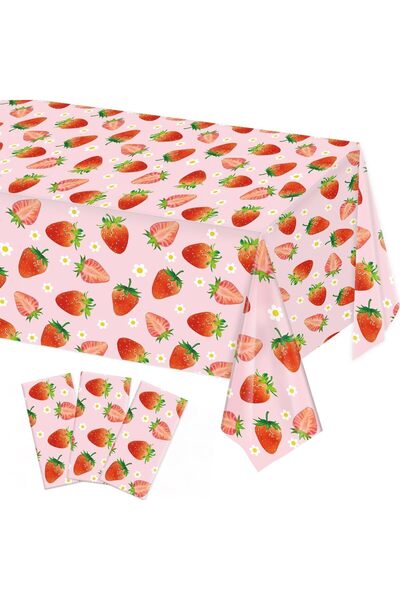 Arabest 3-Pack Strawberry Print Disposable Plastic Tablecloths,54x108 Inch,Sw...