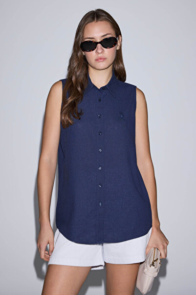 U.S. Polo Assn. Women's Navy Blue Short Sleeve Shirt 50320212-Vr033