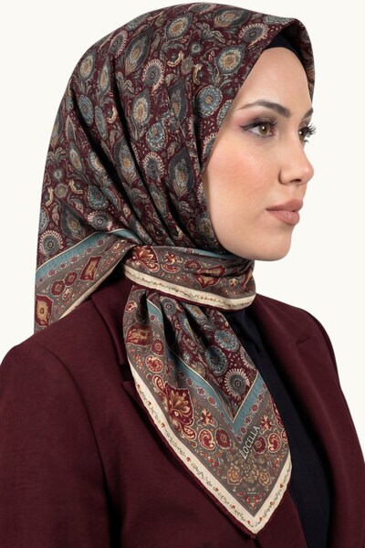 hadiora وشاح نسائي ناعم من القطن العضوي بلون بورجوندي مع زخارف زهور وشالات عرقية