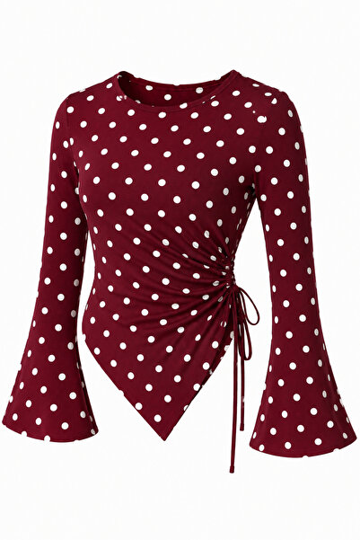 meren like your style Polka Dot Round Neck Drape Detailed Spanish Sleeve Hija...