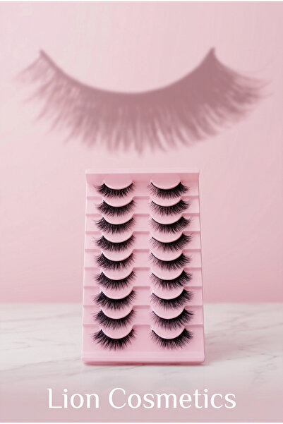 lion cosmetics 10 Çift Takma Kirpik Kedi Gözü Doğal