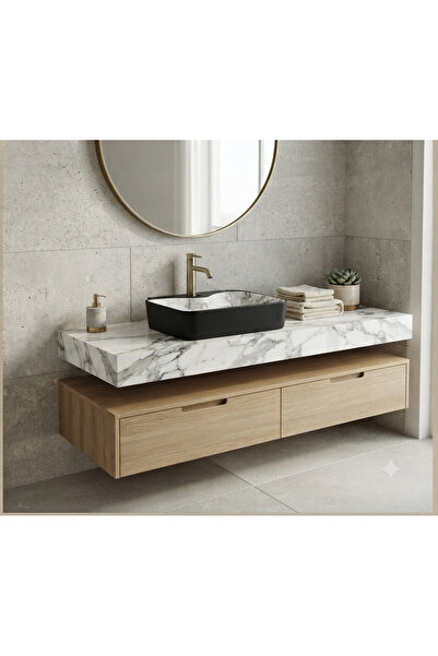 arvitsa MERMER DESEN TEZGAH ÜSTÜ DELİKLİ LAVABO 50X35