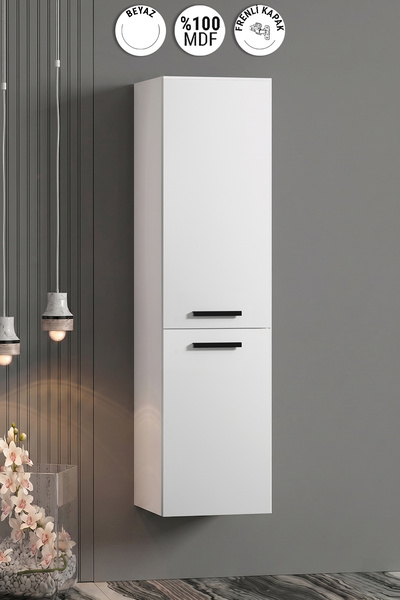 ÖZCEDEN Çiğdem Kulplu 35*130 cm Beyaz MDF Asma Banyo Boy Dolabı