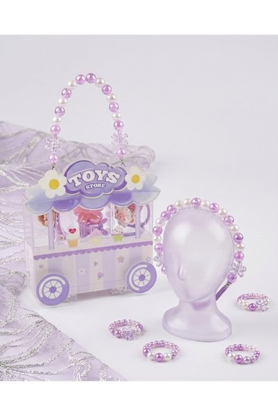 Purple Shade Kids Hair Accessory Gift Set with Pearl Flower Headband, Hair Bands & Clips, Miniature Toy Store Playset