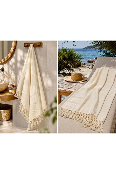 Missi Aegean Breeze Marina Thin Peshtemal - Cream - 100% Cotton Beach, Pool a...