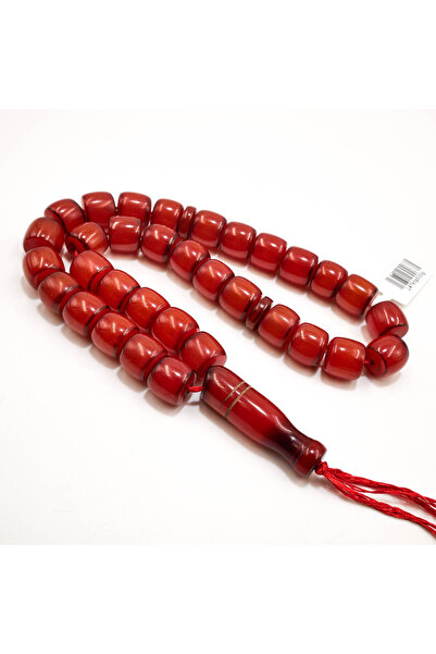 Generic Pakistani Faturan Rosary 33 Beads 11.5x11mm Deep Red Barrel Prayer Be...