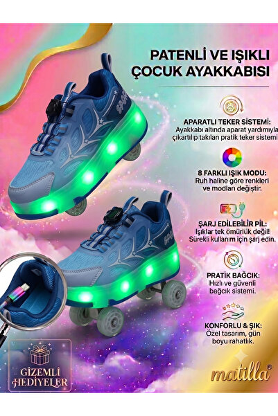 Matilla Işıklı Patenli Şarjlı Rahat kız erkek Çocuk Spor Ayakkabı