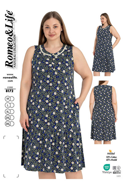 ROMEO LİFE Women's Large Size Cotton Modal Fabric Short Dress 8172