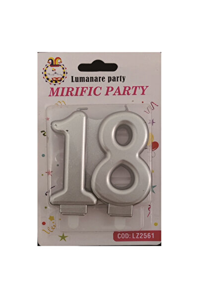 MP Mirific Party Lumânare argintie pentru tort, 8x7 cm, majorat, 18 ani