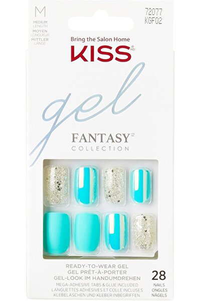 Kiss Gel Fantasy Nails, Golden Glitter/Teal, 28 Pieces, KGF02C