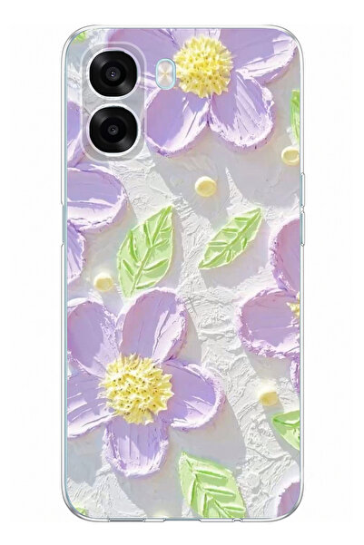 TechTree Oppo A6T - A6X Uyumlu Mor Papatyalar Sulu Boya Baskılı Silikon Kılıf