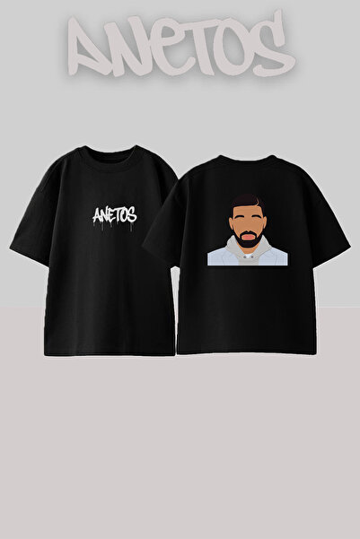 Anetos Tricou negru oversize unisex cu imprimeu Drake_27 Design
