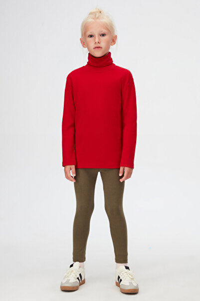 LOVETTI Red Girl's Full Fisherman Winter Basic T-Shirt