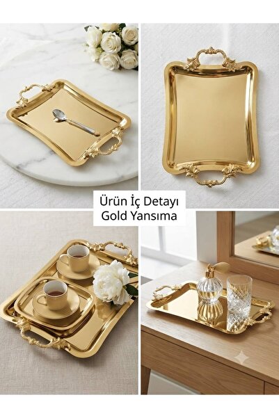 Elifim AVM Luxury Design Gold Mirrored Rectangular Presentation Tray – Decora...