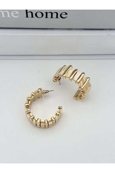 Haziran Accessory, Zra Enameled Pearlescent Hoop Steel Gold Women's Earrings