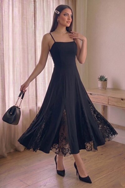 Aysan Moda Dress with Lace Hem, Adjustable Straps and Zipper