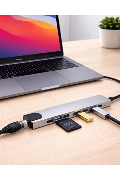 shopwave Type C Hub Multiplexer 8 Port USB HDMI Rj45 Card Reader