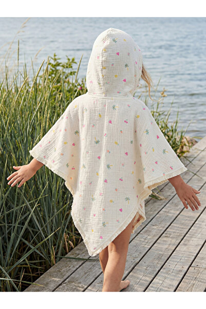 LC Waikiki Lcw Kids Ecru Hooded Girls' Poncho