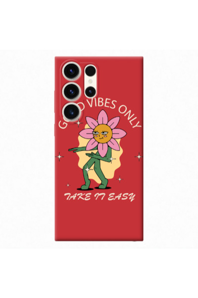 Other Samsung S24 Ultra Good Vibes Only Red Colored Silicone TPU Θήκη