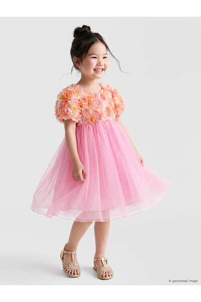 LC Waikiki Lcw Kids Pink Floral Detailed Girls Tutu Dress
