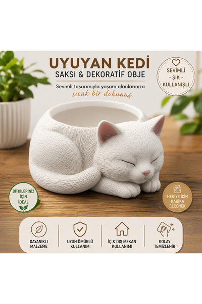 Genel Markalar Uyuyan Kedi Saksı & Dekoratif Obje