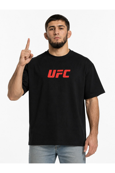 Compostela UNİSEX KADIN ERKEK UFC KIRMIZI YAZILI LOGO ÖN BASKILI OVERSİZE KAL...