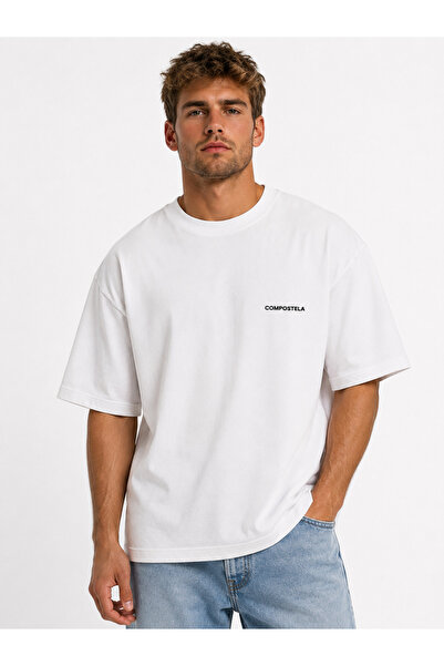 Compostela Unisex Women's and Men's T-Shirt with Written Logo, Front Print, O...