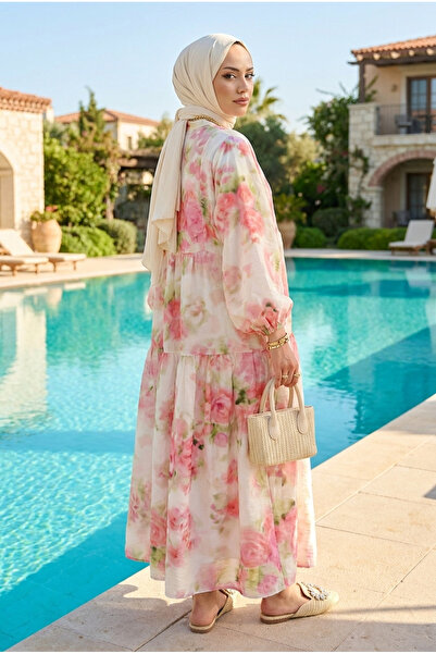 Kirazca Butik Women's Colorful Garden Patterned Hijab Dress (Unlined)