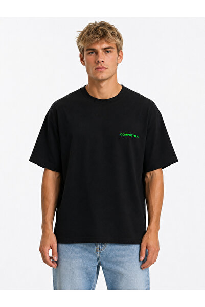Compostela Unisex Women's and Men's T-Shirt with Written Logo, Front Print, O...