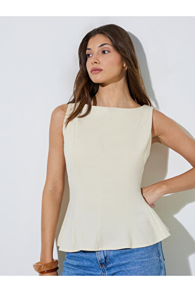 Styli Off White Seam Detail Peplum Top