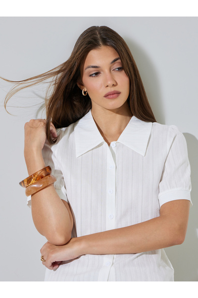Styli White Textured Casual Shirt