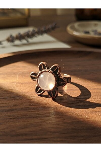 Meneva Aksesuar Crystal Quartz Natural Stone Handcrafted Copper Framed Flower...