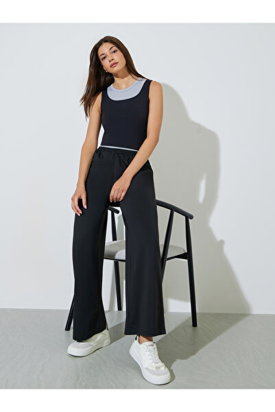 Styli Black Elastic Waist Wide Leg Pants