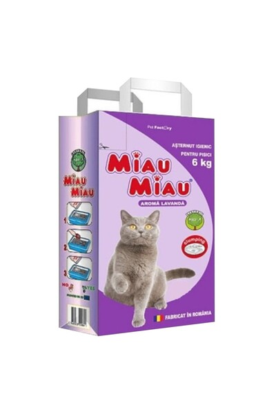 MIAU MIAU Set 3 x Asternut Igienic pentru Pisici Miau-Miau, Lavanda, Bentonit...